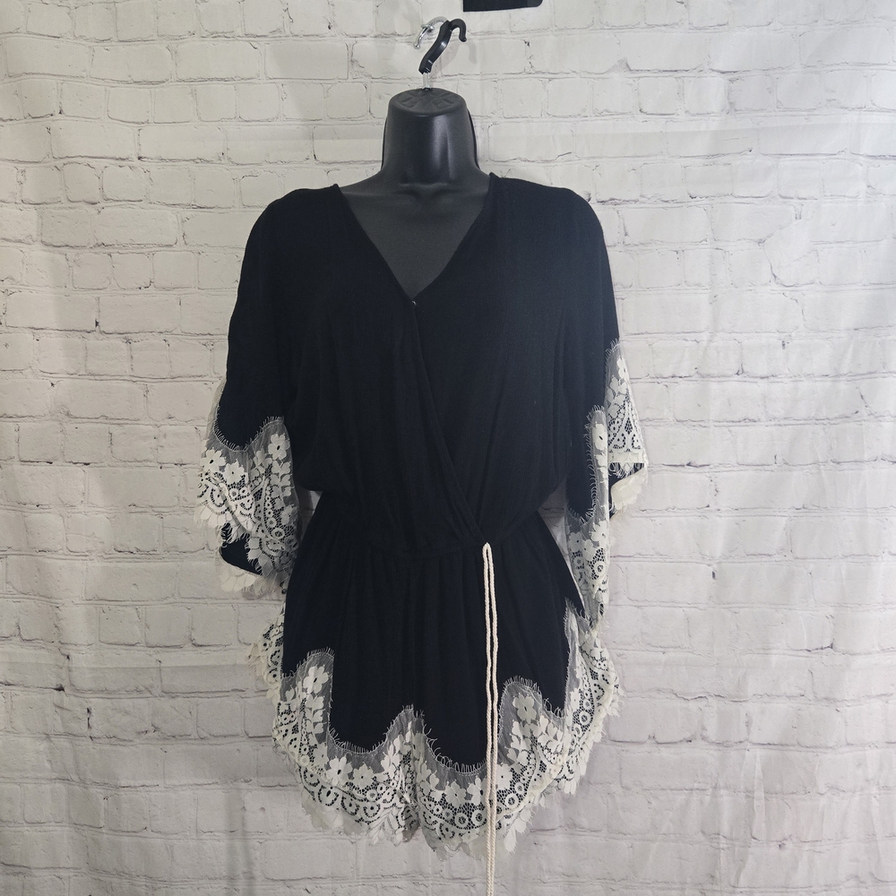 Umgee Usa Black Shorts Lace Trim Romper‎ M Boho Festival Fairy